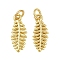 Brass Pendants, Leaf Charms, with Jump Ring, Real 18K Gold Plated, 14.5x6x1.5mm, Hole: 2.5mm