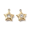 304 Stainless Steel Pendants, with Rhinestone, Ion Plating(IP), Star, Real 18K Gold Plated, 10x8.5x3mm, Hole: 1.2mm