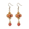 Lantern 304 Stainless Steel Synthetic Imperial Jasper Dangle Earrings, with Mixed Stone & Glass Seed Beads, Golden, Dark Orange, 62~64x17~19.5mm