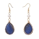 Natural Lapis Lazuli Teardrop Dangle Earrings with Natural Pearl EJEW-JE04850-03-3