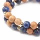 Set aus elastischen Armbändern mit runden Perlen aus natürlichem Sodalith und Holz BJEW-JB07165-04-5