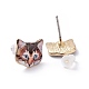 Real 14K Gold Plated Alloy Kitten Stud Earrings EJEW-G148-01G-M-3