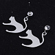 ステンレス鋼の子猫のぶら下がりスタッドピアス201個  クリアキュービックジルコニア  猫のシルエット  ステンレス鋼色  24mm  ピン：0.8mm EJEW-T008-JN745-2