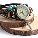 マルチ連レザー合金クォーツ時計のブレスレット  宝石とウッドビーズ付き  鉄や真鍮パーツ  ココナッツブラウン  56mm BJEW-O106-02D-2