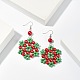 Flower Glass Pearl Beads Dangle Earrings for Christmas EJEW-JE01615-01-3
