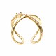 Real 18K Gold Plated Brass Criss Cross Cuff Ring RJEW-S045-130-NF-3