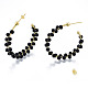 Aretes de perlas de vidrio negro envueltos en latón para mujer EJEW-N011-101-5
