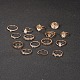 15 個 15 スタイル花 & ハムサ ハンド & オーバル & クロス合金指リング セット  女性のための積み重ね可能なリング  ゴールドカラー  内径：16~18mm  1個/スタイル AJEW-PW0005-13G-2