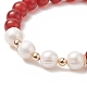 Natural Carnelian(Dyed & Heated) & Pearl Stretch Bracelet BJEW-JB09224-02-5