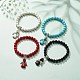 Synthetic Turquoise(Dyed) Beaded Stretch Bracelet with Skull Charm BJEW-JB08286-2