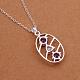 Simple Silver Color Plated Brass Cubic Zirconia Hollow Oval Pendant Necklaces For Women NJEW-BB12983-2