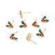 Cubic Zirconia Cherry Stud Earrings with Enamel X-EJEW-P199-14G-1
