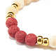 Natural Wood  & Synthetic Lava Rock(Dyed) Round Beaded Stretch Bracelet BJEW-JB07815-6
