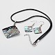 Rhombus Waxed Cord Natural Paua Shell Pendant Necklaces and Earrings Jewelry Sets SJEW-M088-05-1