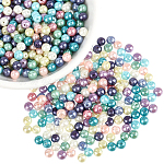 500 pieza de perlas redondas de vidrio teñido ecológicas, Grado A, cordón de algodón rosca, color mezclado, 4~4.5mm, agujero: 0.7~1.1 mm