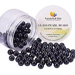 Pearlized Glasperlen runde Perlen, gefärbt, Schwarz, 10 mm, Bohrung: 1.2~1.5 mm, ca. 100 Stk. / Kasten