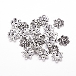 Tibetan Style Alloy Bead Caps, Lead Free and Cadmium Free, Flower, 6-Petal, Antique Silver, 9.5x10x3mm, Hole: 1.5mm