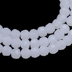 Chapelets de perle en verre imitation jade, facette (32 facette) ronde, blanc, 8mm, Trou: 1mm, Environ 72 pcs/chapelet, 21.2 pouce