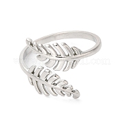 304 Stainless Steel Leaf Open Cuff Ring for Women RJEW-K245-40P
