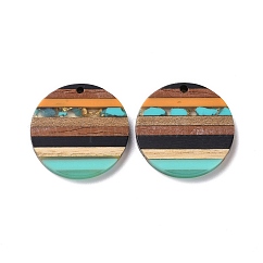 Pendenti in resina trasparente e legno di noce, con lamina d'oro, piatta fascino rotondo, arancione, 30x3.5mm, Foro: 2 mm