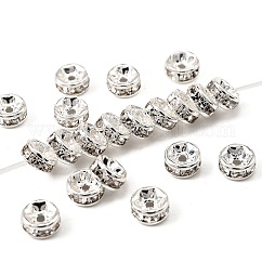 Abalorios de latón Diamante de imitación espaciador, aaa grado, brida recta, sin níquel, color plateado, rerondana plana, cristal, 6x3mm, agujero: 1 mm