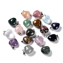 Pendentifs en pierre précieuse naturelle & synthétique, avec boucles en laiton platine, cœur, 18~19x15~15.5x7~10mm, Trou: 6x2.5~3mm