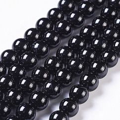 Natürliche schwarze Onyxperlenstränge, Klasse ab, glatte Runde, gefärbt und erhitzt, Schwarz, 8 mm, Bohrung: 1 mm, ca. 46~48 Stk. / Strang, 15 Zoll