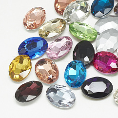 Cabochons en verre avec strass de dos avec point, facette, ovale, couleur mixte, 14x10x4.5mm