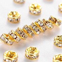 Grade ottone a strass distanziatore perline, oro placcato, rondelle, nichel libero, cirstallo, 4x2mm, Foro: 0.8 mm