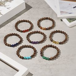 7pcs 7 style naturel et synthétique mélange de pierres précieuses et de bois de wengé ensemble de bracelets extensibles perlés&nbsp;BJEW-JB09157