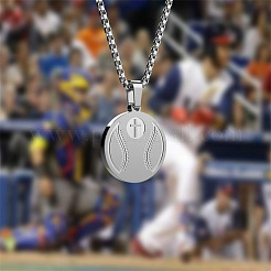 Collares con colgante de bola deportiva en cruz de acero inoxidable 304&nbsp;WG79706-01