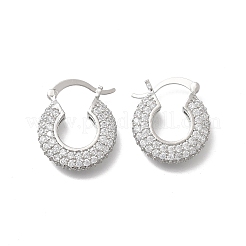 Латунные плоские круглые серьги-кольца с микропаве из прозрачных кубических цирконий EJEW-K318-04B-P