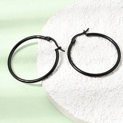 201 ステンレススチールフープピアス  304ステンレスピン付き  PVD真空メッキ  ブラック  34.5x33x2mm&nbsp;SA-CBA4A0D-16EB-B