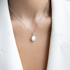 Женские ожерелья с плоской круглой подвеской из натурального жемчуга Кеши из стерлингового серебра VZ4140