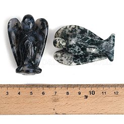 天然の苔瑪瑙で彫刻された天使の置物  風水エネルギーストーンギフト、自宅、オフィス、デスクトップの装飾用  35~38x18.5~20x50~53mm&nbsp;G-O200-03J-01