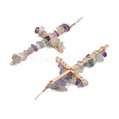 Orecchini pendenti a croce in fluorite naturale&nbsp;EJEW-Z071-01G-05