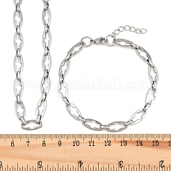 304ステンレススチールクロスリンクチェーンブレスレット＆ネックレスジュエリーセット  カニカン付き  ステンレス鋼色  560mm&nbsp;SJEW-L199-07P