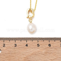 Halskette mit Anhänger aus natürlicher Süßwasserzuchtperle und Messingkabelkette für Damen&nbsp;NJEW-JN06099