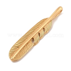 イオンプレーティング（IP）304ステンレススチールビッグペンダント  フェザーチャーム  ゴールドカラー  70x13x5mm  穴：5x10mm&nbsp;STAS-G346-02G