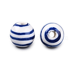 Perline rotonde in porcellana dipinte a mano a righe blu e bianche&nbsp;PORC-Q007-01B