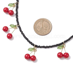 Ожерелья из стеклянных бусин с подвеской в виде красной вишни из натурального окрашенного нефрита Машан для женщин NJEW-TA00211-02