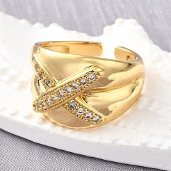 Латунные микропаве кубические цирконии регулируемые открытые манжеты кольца для женщин&nbsp;RJEW-K292-11G