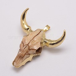 レジンビッグサイズペンダントトップ  真鍮パーツ  牛の頭  ゴールドカラー  54x49x22mm  穴：5x8mm&nbsp;KK-G292-17G