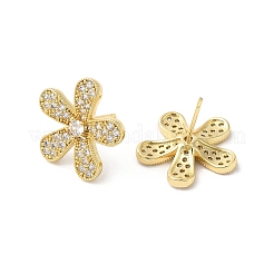 Boucles d'oreilles en laiton fleur micro pavé de zircons cubiques pour femmes&nbsp;EJEW-F316-13G