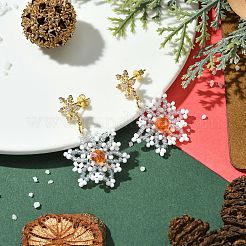 Pendientes colgantes trenzados con semillas de vidrio y copos de nieve navideños&nbsp;EJEW-MZ00233-03