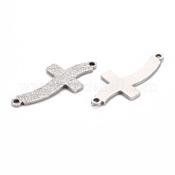 変色しない201ステンレス鋼リンクコネクター  テクスチャ  レーザー切断  文字.f  ステンレス鋼色  29x13x1mm  穴：1.5mm&nbsp;STAS-Q240-010P