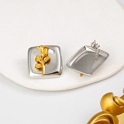 Quadratische Ohrstecker aus Edelstahl 304 mit Blumenmuster für Damen&nbsp;WG5AFC5-01