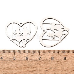 バレンタインデー 201 ステンレススチールペンダント  ブランコに乗ったカップルのハートチャーム  レーザー切断  切り取る  ステンレス鋼色  24x27x1mm  穴：1.5mm&nbsp;SA-CBA49C1-02P