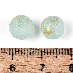 ペイントガラスビーズを焼く  ラウンド  金粉付き  アクアマリン  8~8.5mm  穴：1.2~1.5mm  約1430個/1000g&nbsp;DGLA-N014-8mm-01J