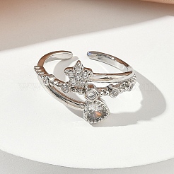 Messing Micro Pave Zirkonia Manschette offene Ringe&nbsp;RJEW-C163-11P